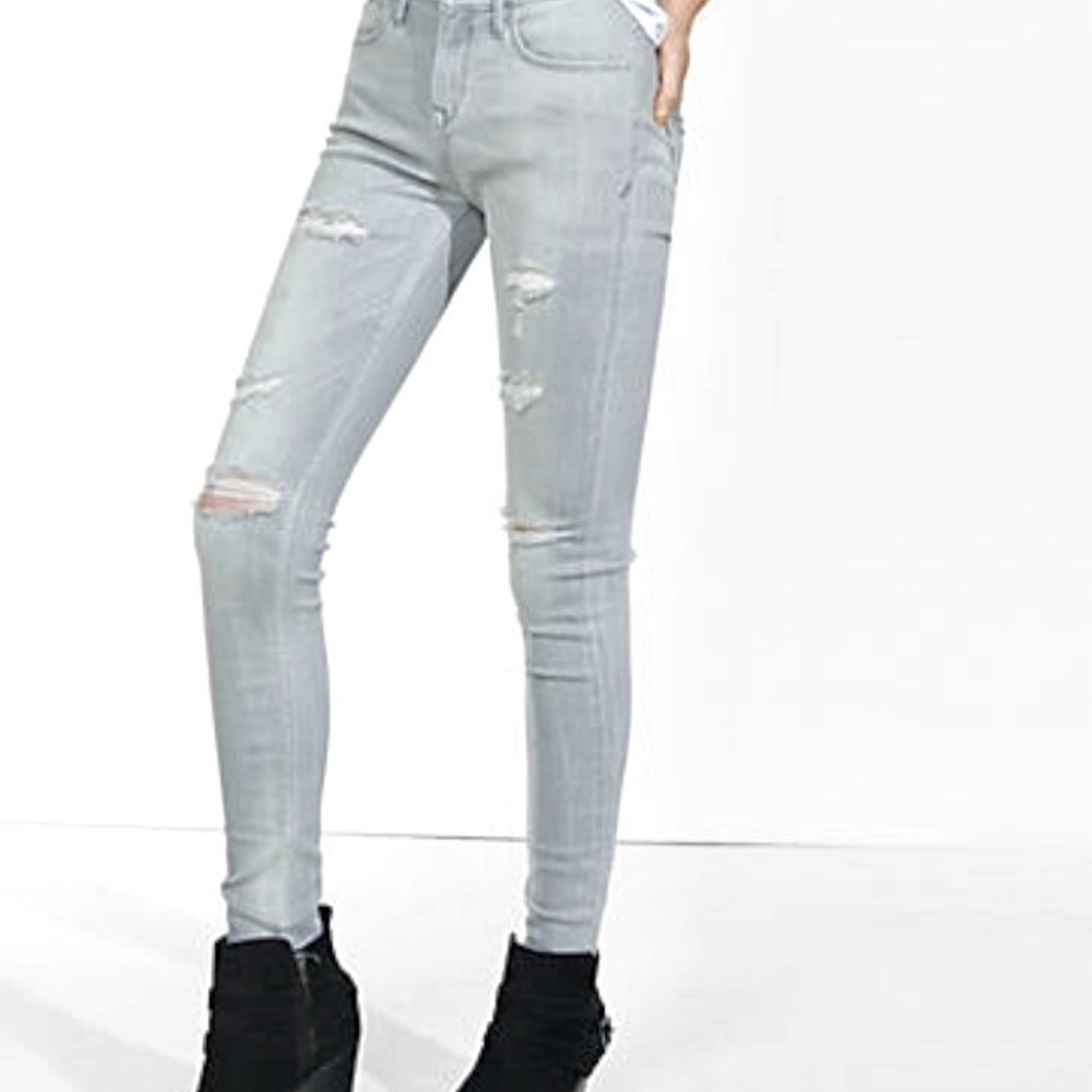 Express Distressed Gray Mid Rise Jean  Legging